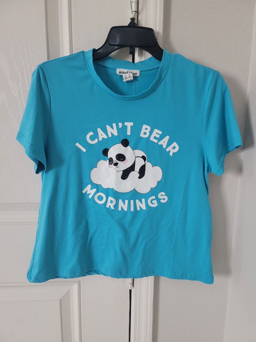 Weekend Edition Turquoise Panda 'I Can't Bear Mornings' Short Sleeve Tee